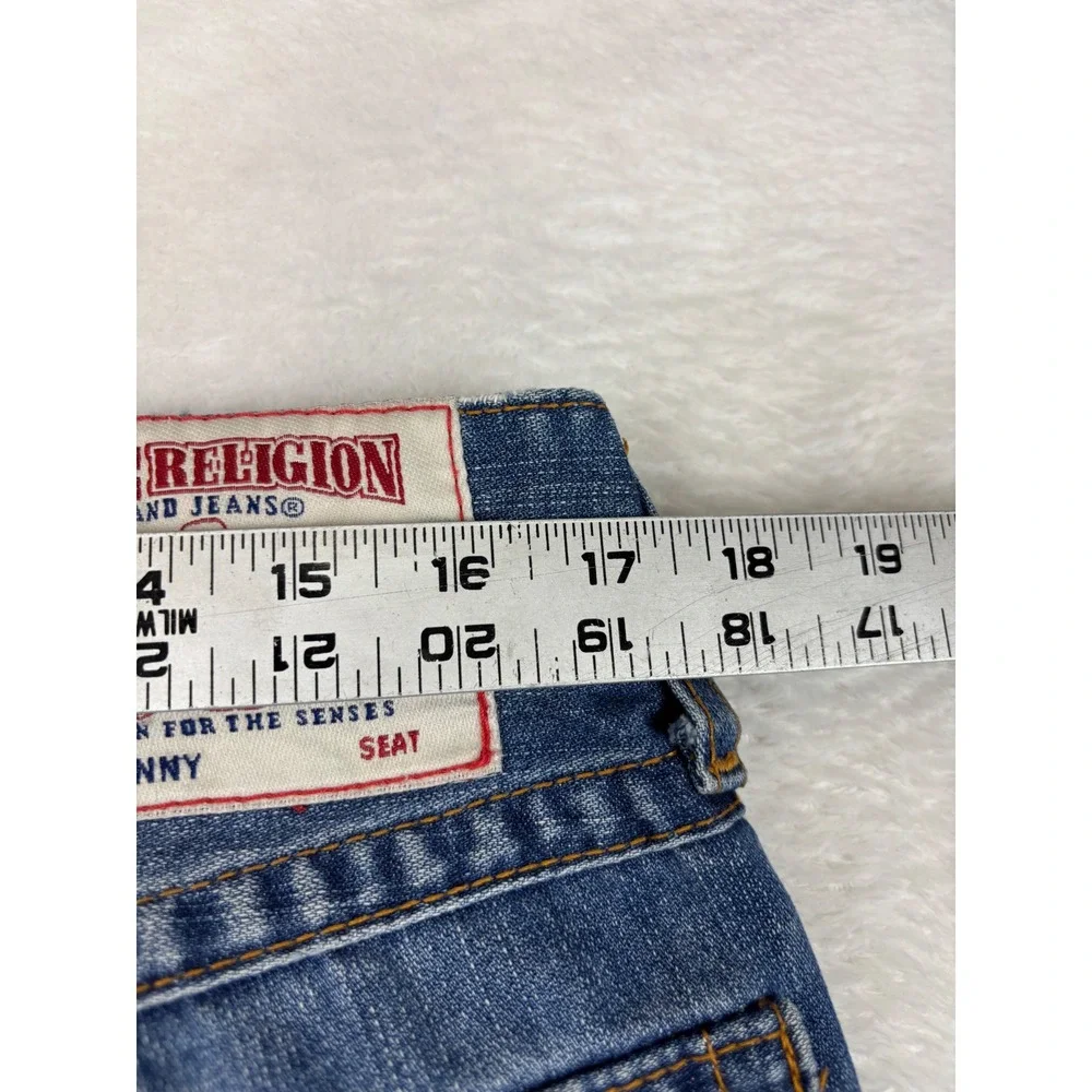 True Religion Mens 33x33 Jeans Grungy Distressed Blue Faded Denim
